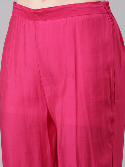 Neerus Pink Straight Casual Solid Kurta and Trouser with Dupatta