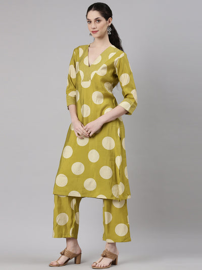 Neerus Yellow Straight Casual Kurta and Trouser