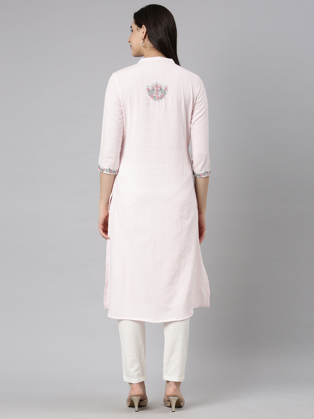 Neerus Pink Regular Straight Solid Kurta And  Trousers