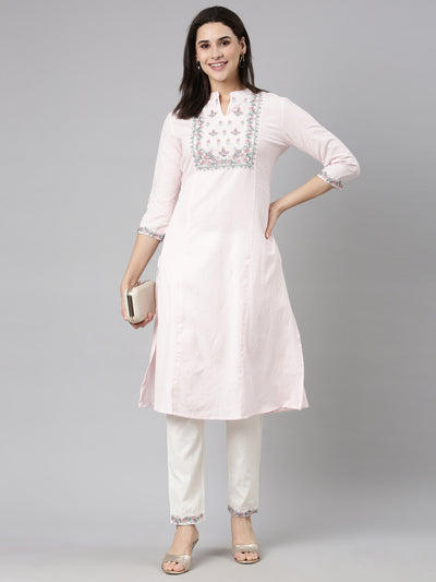 Neerus Pink Regular Straight Solid Kurta And  Trousers