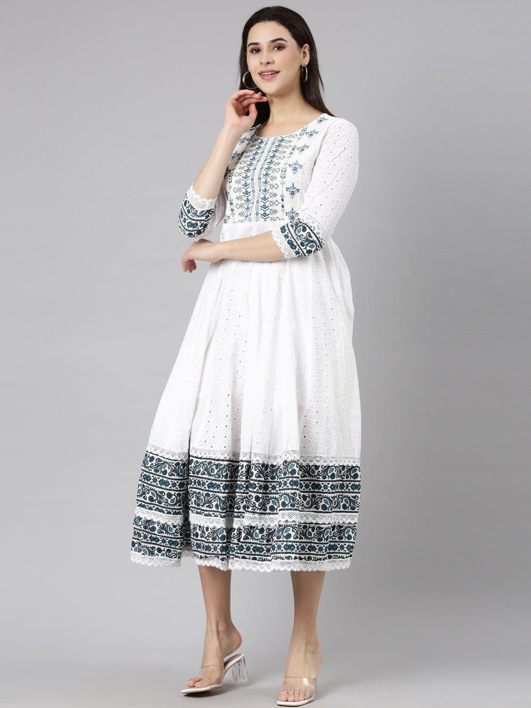 Neerus Blue Regular Anarkali Ethnic Motifs Kurtas