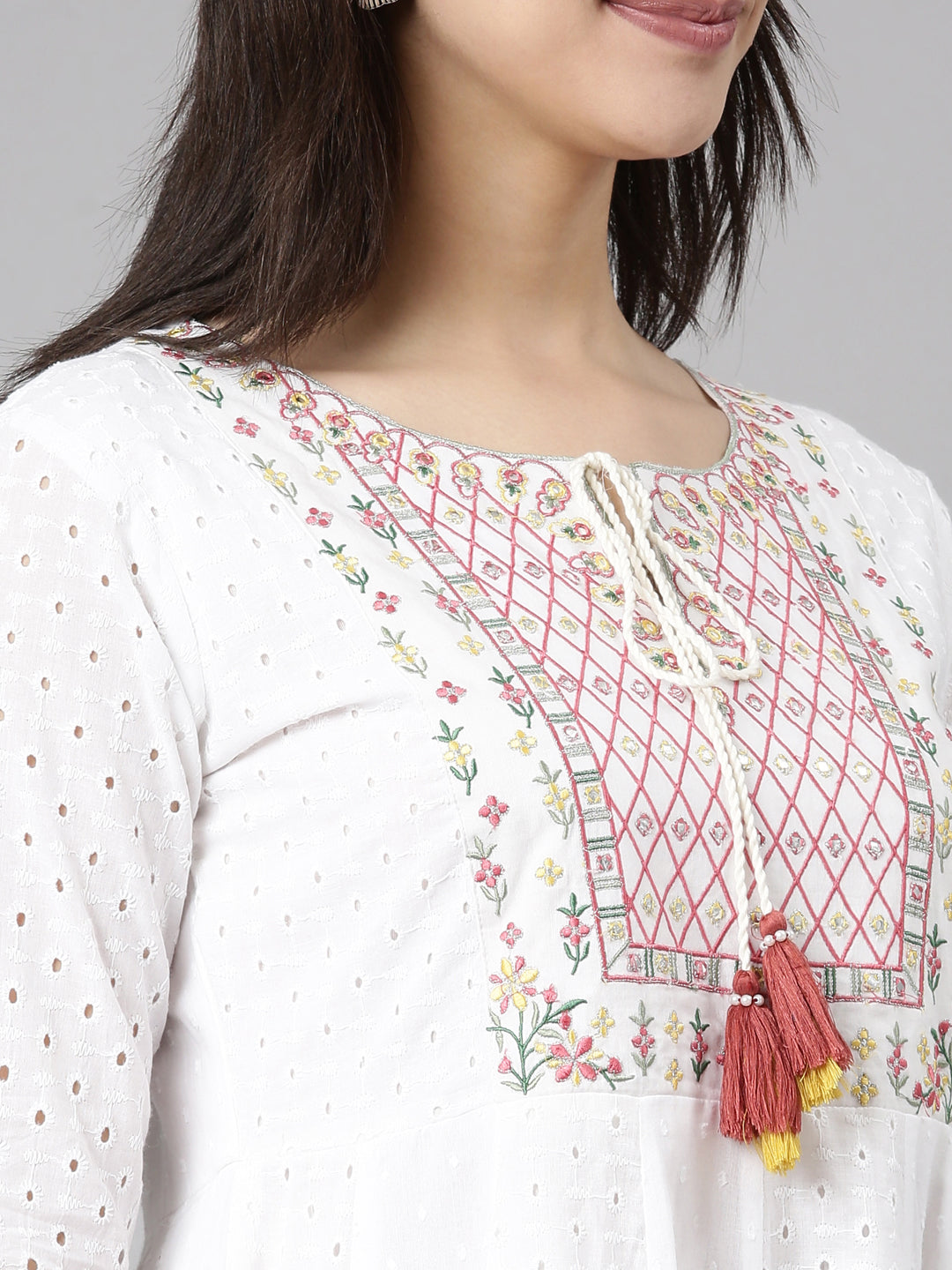 Neerus Pink Regular Anarkali Floral Kurtas