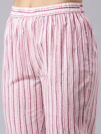 Neerus Pink Regular Straight Printed Kurta and Trousers With Dupatta