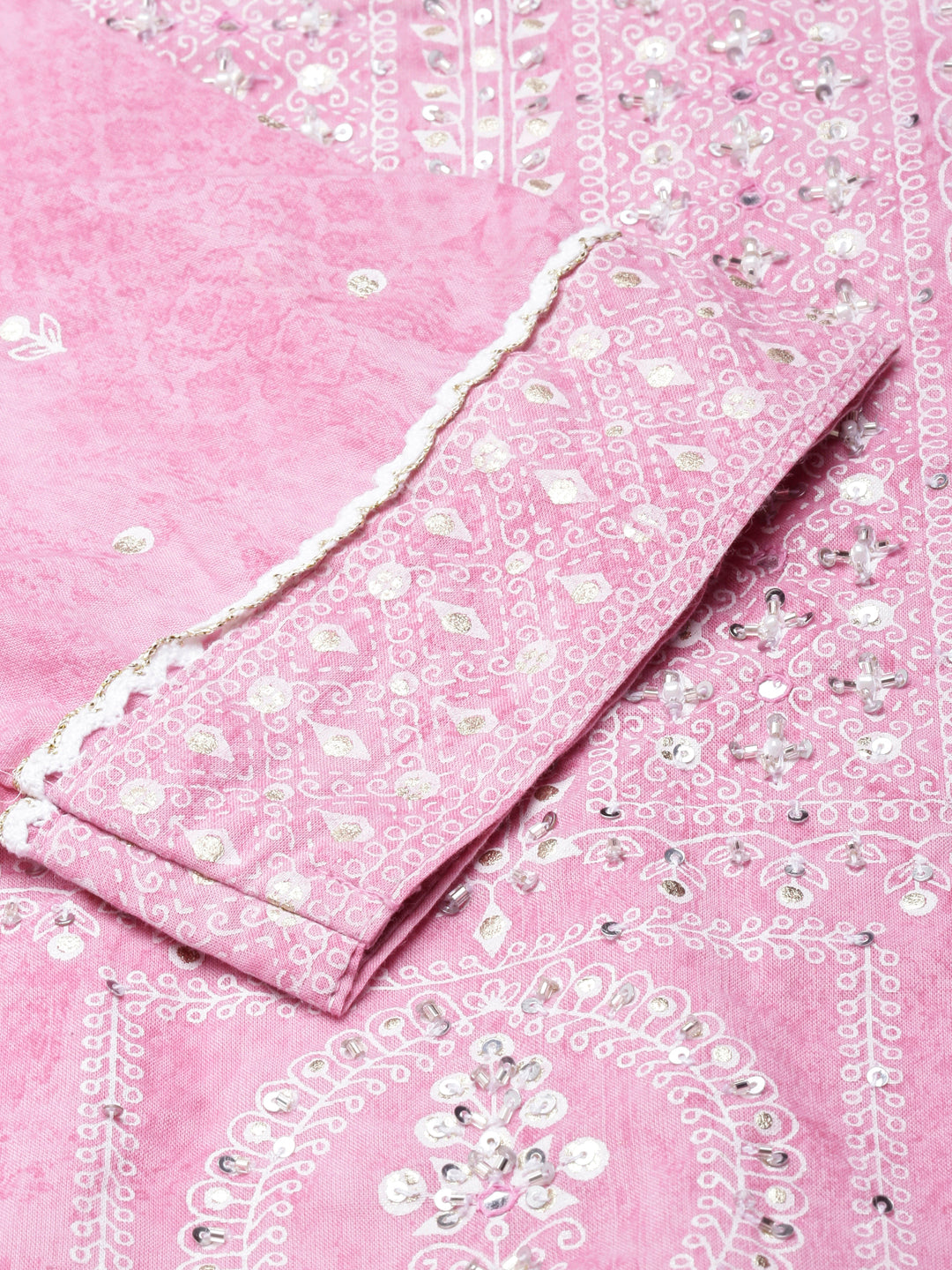 Neerus Pink Regular Straight Printed Kurta and Trousers With Dupatta