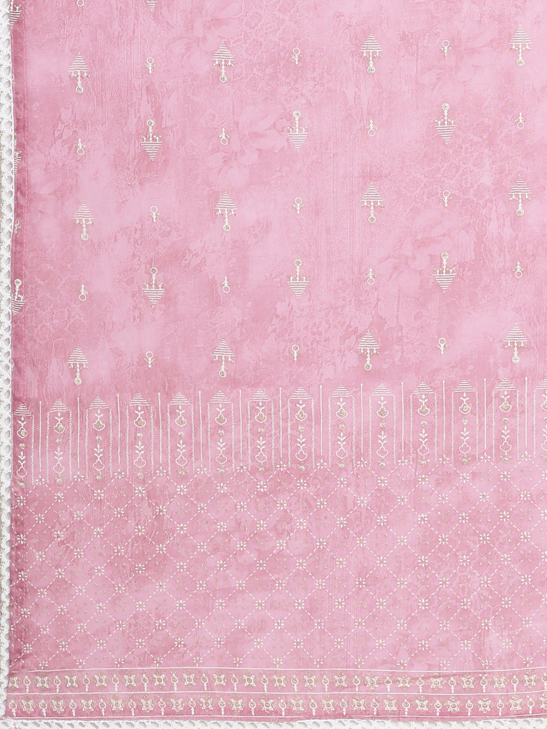 Neerus Pink Regular Straight Printed Kurta and Trousers With Dupatta