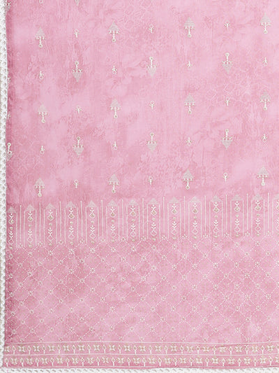 Neerus Pink Regular Straight Printed Kurta and Trousers With Dupatta