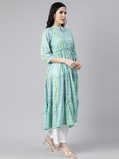 Neerus Sea Green Straight Casual Floral Maxi Dresses