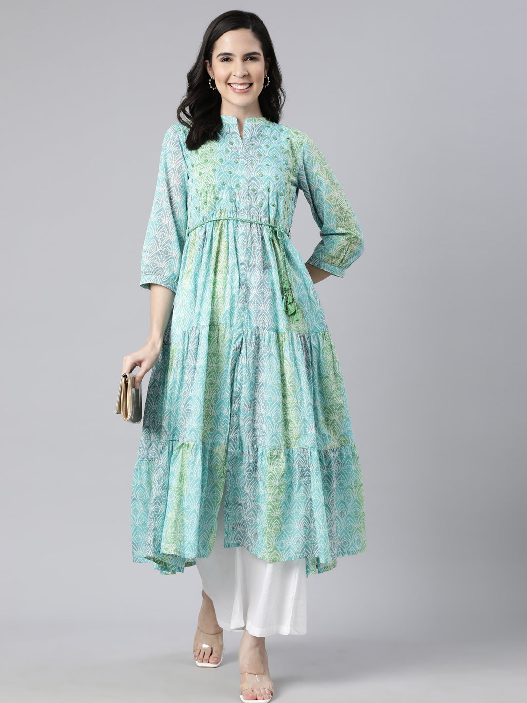 Neerus Sea Green Straight Casual Floral Maxi Dresses