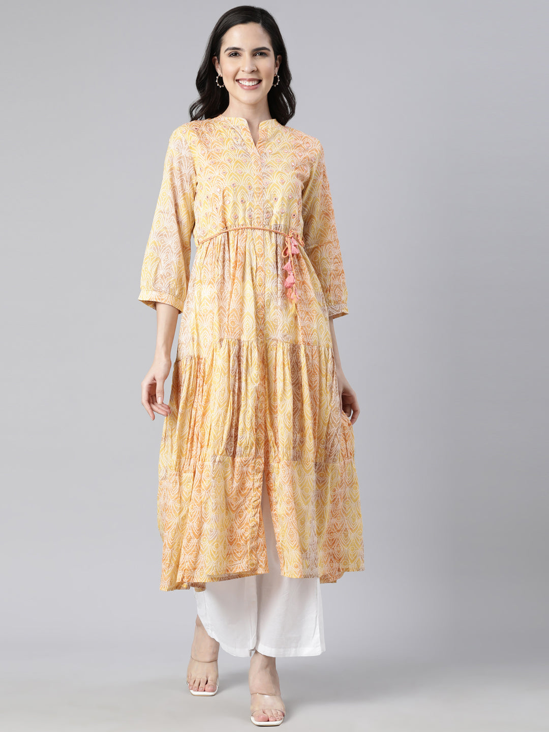 Neerus Yellow Straight Casual Floral Maxi Dresses