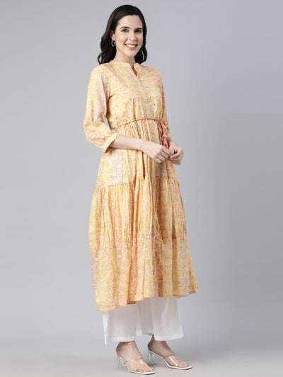 Neerus Yellow Straight Casual Floral Maxi Dresses