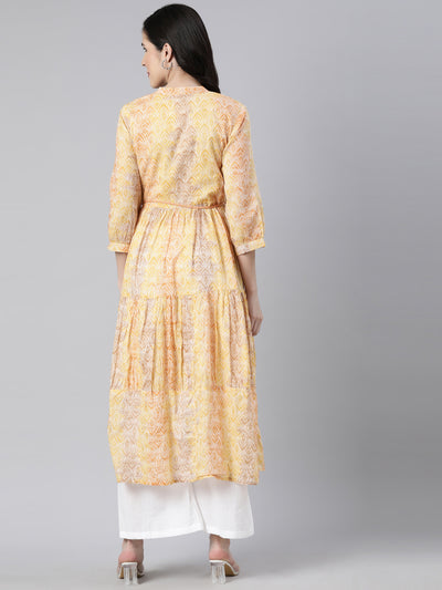 Neerus Yellow Straight Casual Floral Maxi Dresses