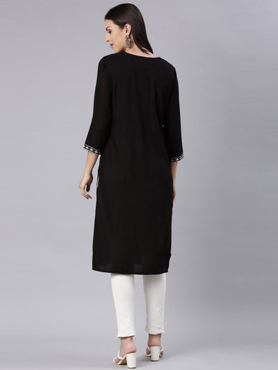 Neerus Black Straight Casual Solid Straight Kurtas