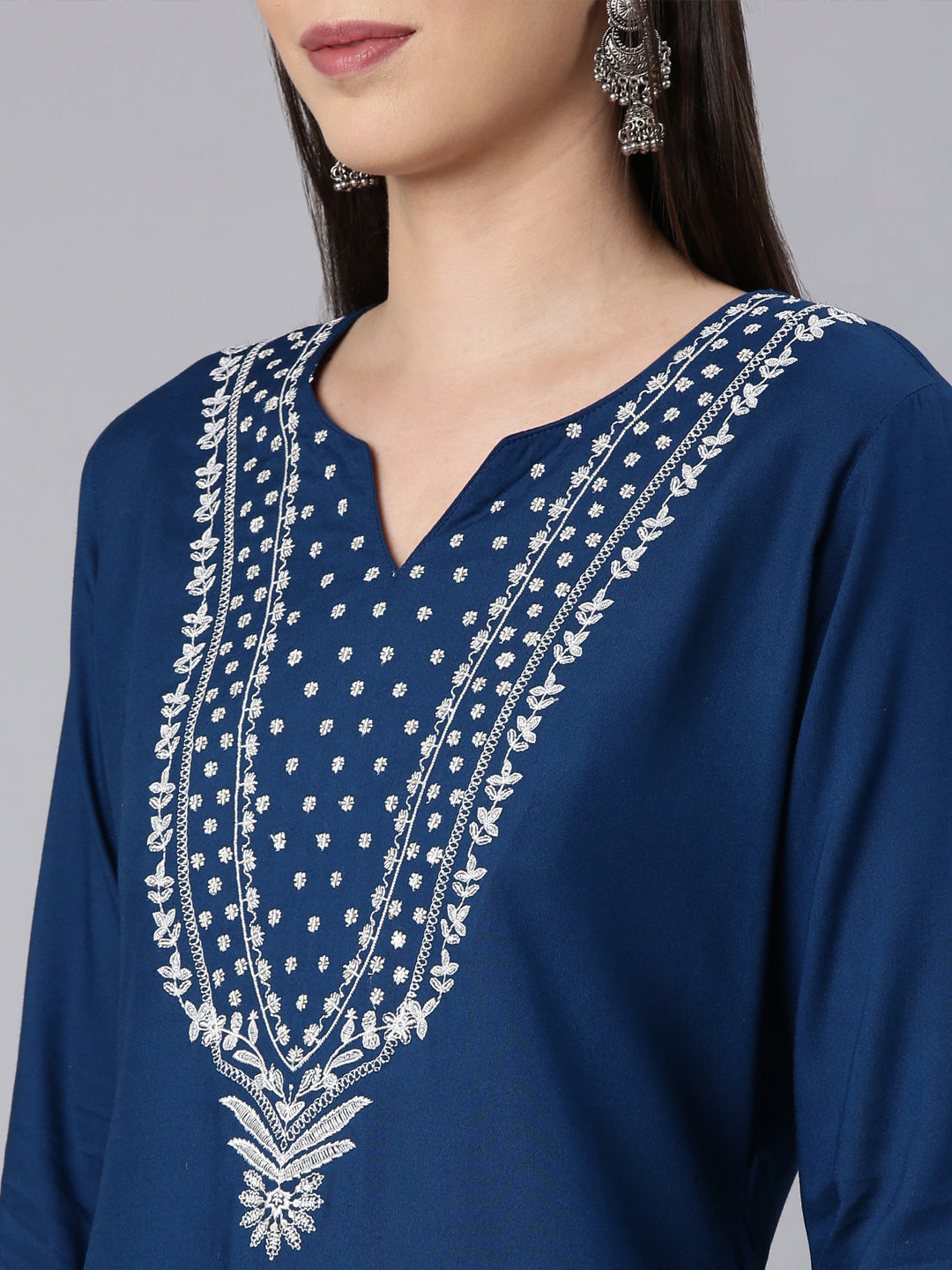 Neerus Blue Straight Casual Solid Straight Kurtas