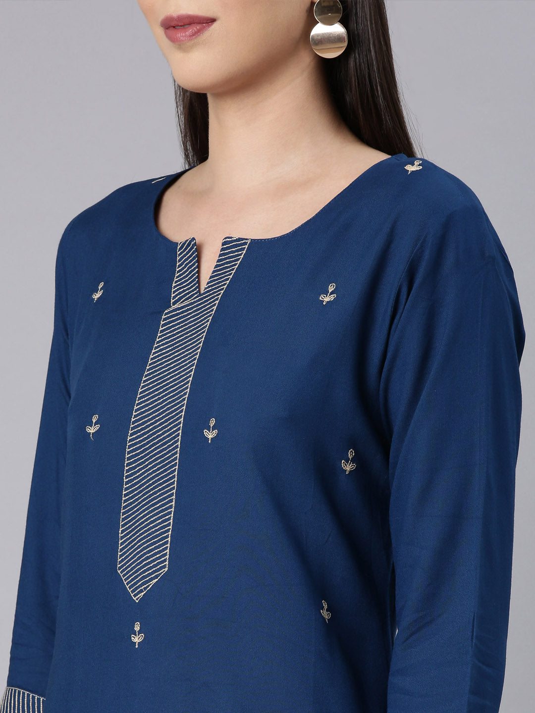 Neerus Blue Straight Casual Solid Straight Kurtas