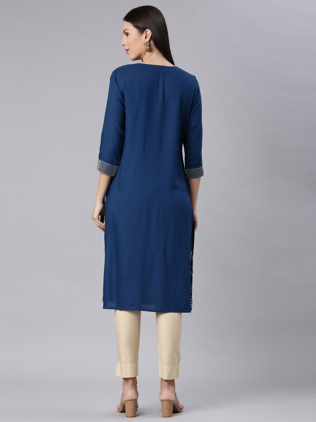 Neerus Blue Straight Casual Solid Straight Kurtas