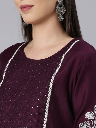 Neerus Purple Straight Casual Solid Straight Kurtas