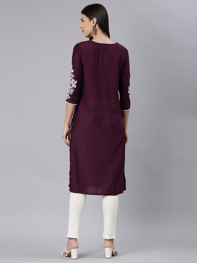 Neerus Purple Straight Casual Solid Straight Kurtas