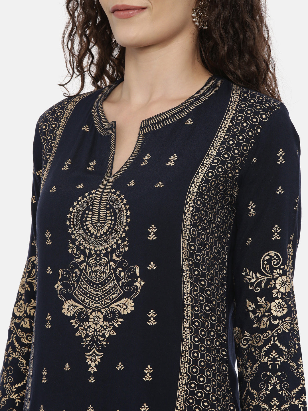 Neerus Women Navy Blue Ethnic Motifs Printed Kurta