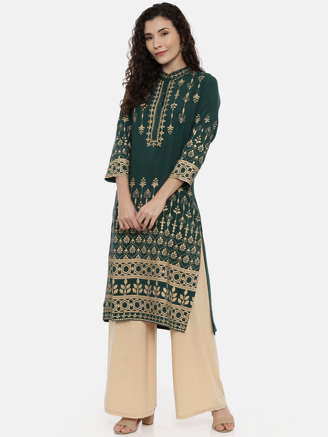 Neeru's Green Color Rayon Fabric Printed Kurta