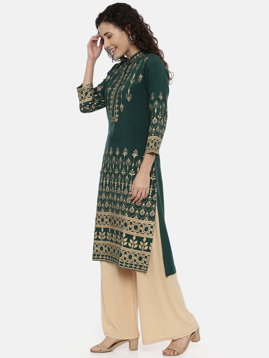 Neeru's Green Color Rayon Fabric Printed Kurta