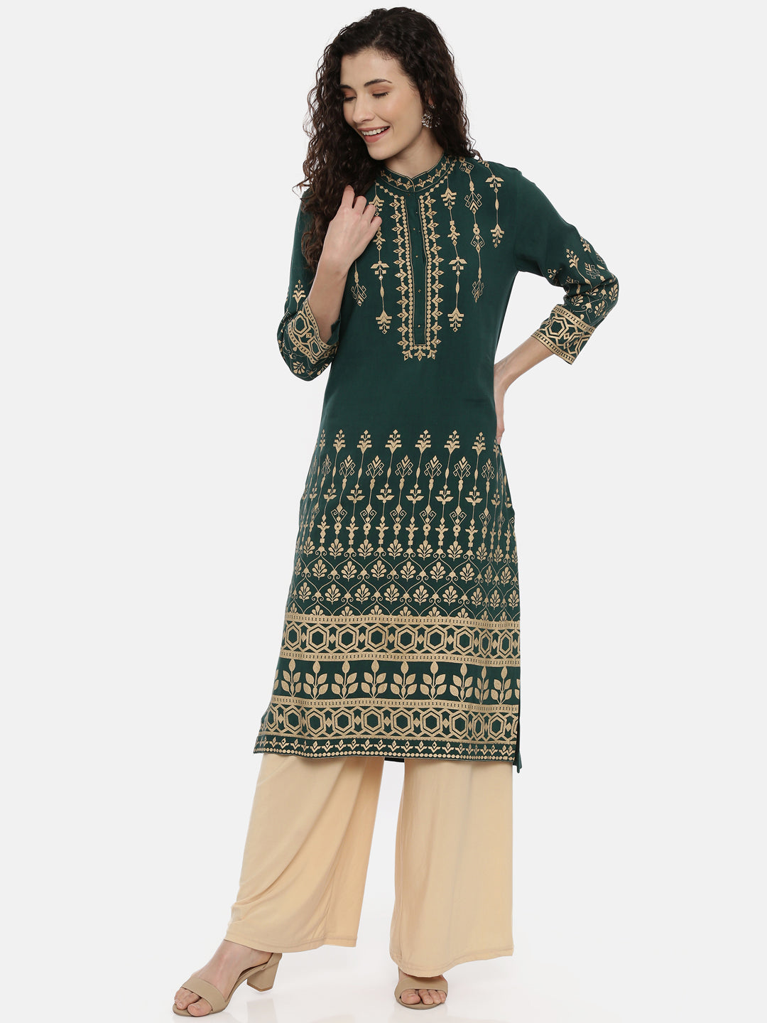 Neeru's Green Color Rayon Fabric Printed Kurta