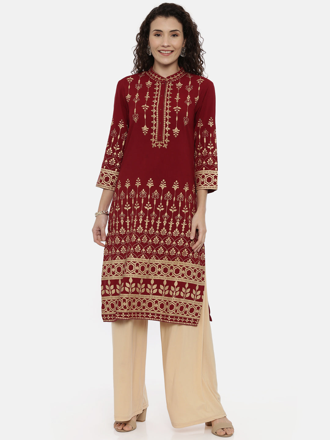 Neeru's Maroon Color Rayon Fabric Printed Kurta