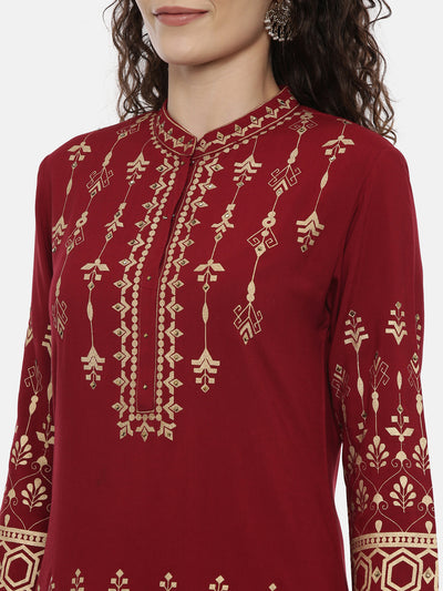 Neeru's Maroon Color Rayon Fabric Printed Kurta