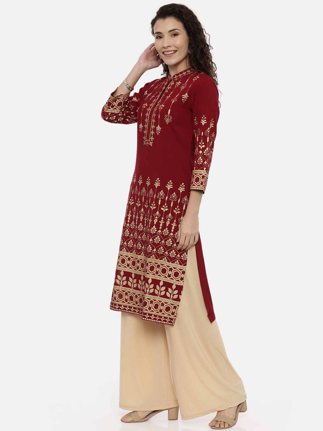 Neeru's Maroon Color Rayon Fabric Printed Kurta