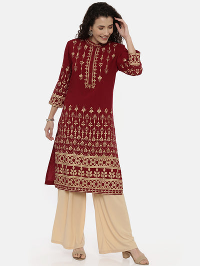 Neeru's Maroon Color Rayon Fabric Printed Kurta