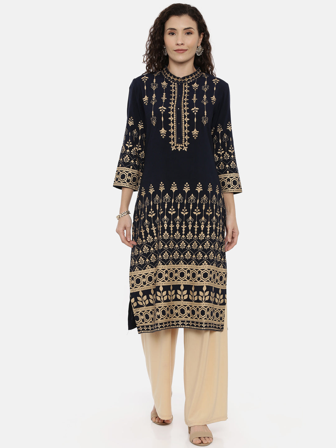 Neerus Women Blue Printed Straight Kurta