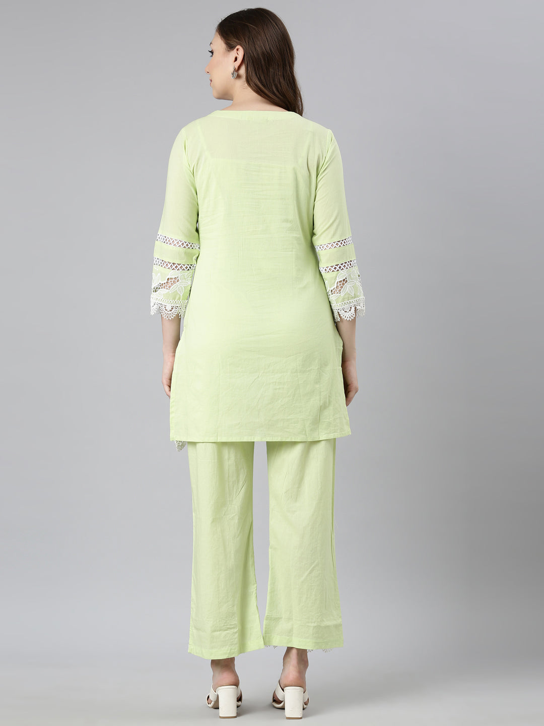 Neerus Green Regular Straight Floral Kurti And  Trousers