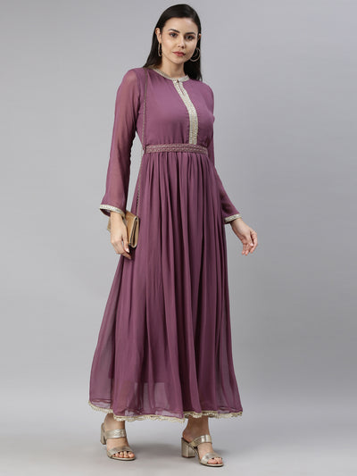 Neerus Women Lavender Thread Work Georgette Anarkali Kurta