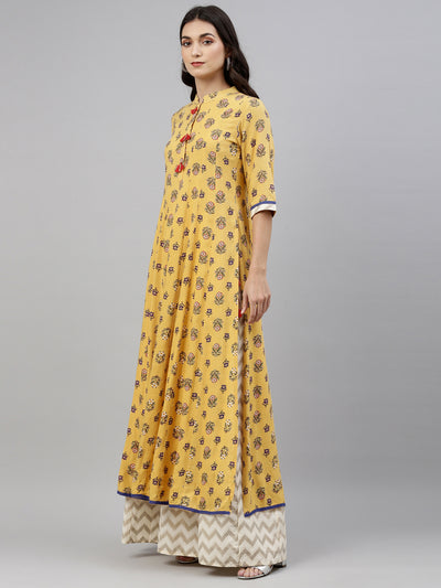 Neerus Women Yellow Printed Kurta with Skirt