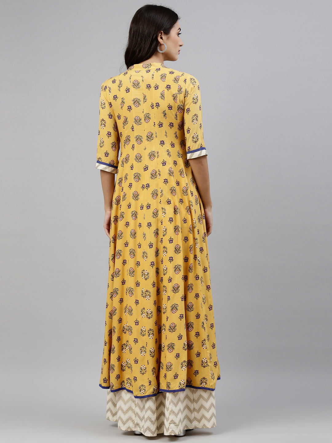 Neerus Women Yellow Printed Kurta with Skirt