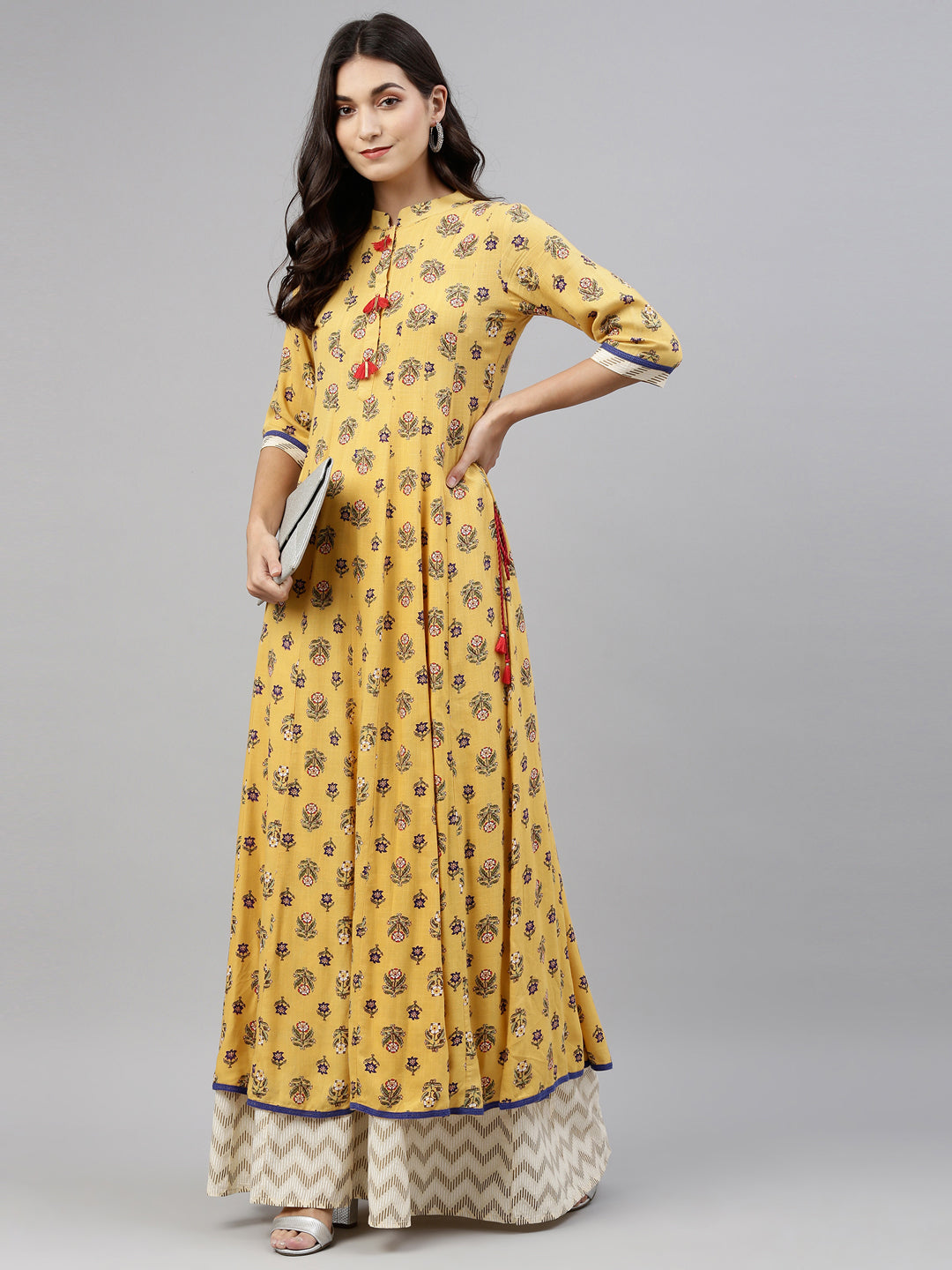 Neerus Women Yellow Printed Kurta with Skirt