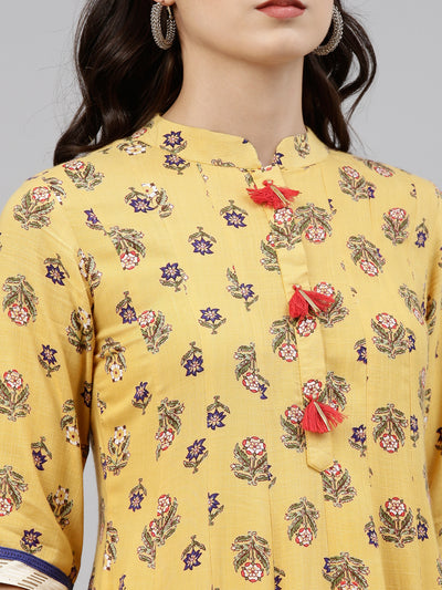 Neerus Women Yellow Printed Kurta with Skirt