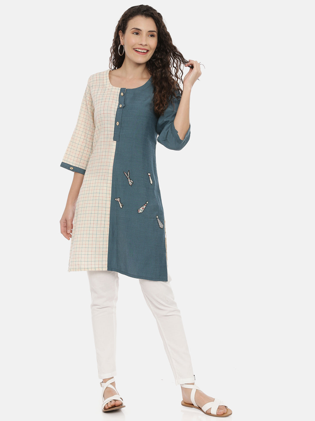 Neeru's Cream Color Cotton Fabric Kurta