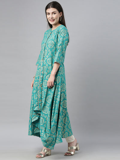 Neerus Women Green Bandhani Printed Kurta