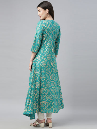 Neerus Women Green Bandhani Printed Kurta