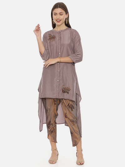 Neerus Women Mauve Embroidered Straight Kurta with phant