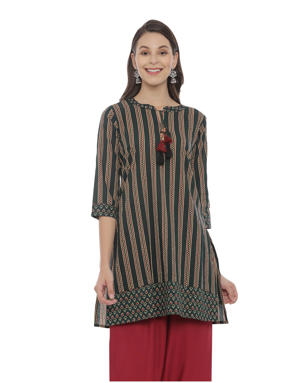 Neerus Women Green Striped Straight Kurta