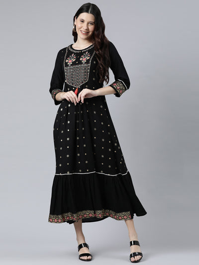 Neeru's Black Color Rayon Fabeic Dress