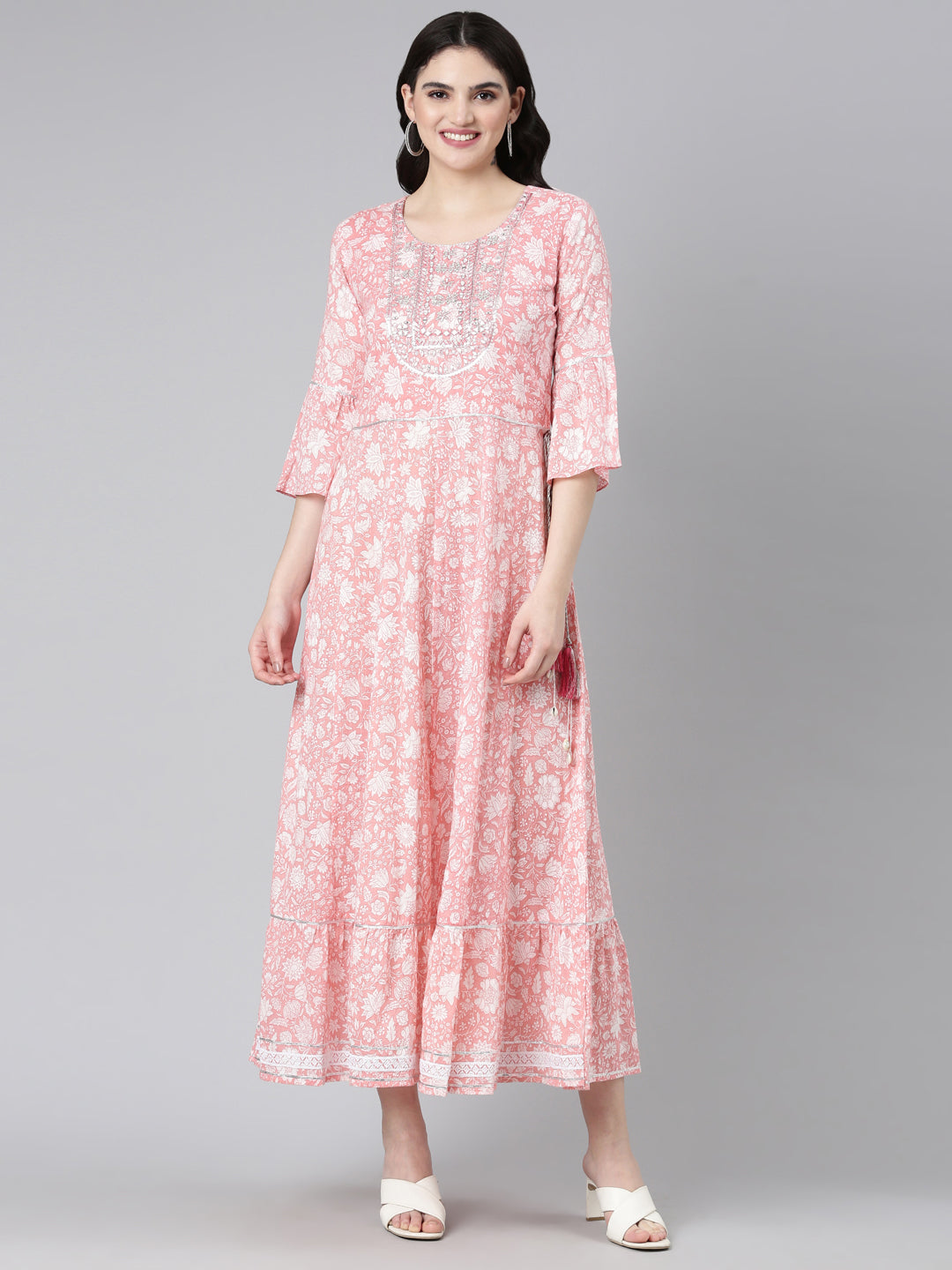 Neeru's Pink Straight Casual Printed Dress