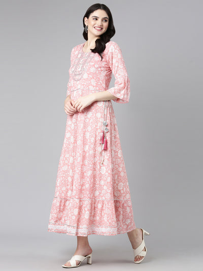 Neeru's Pink Straight Casual Printed Dress