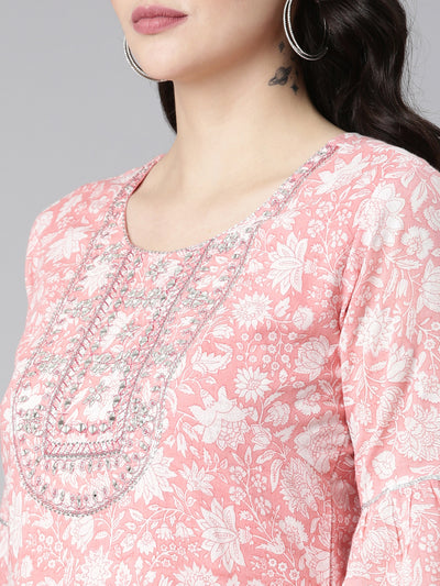 Neeru's Pink Straight Casual Printed Dress