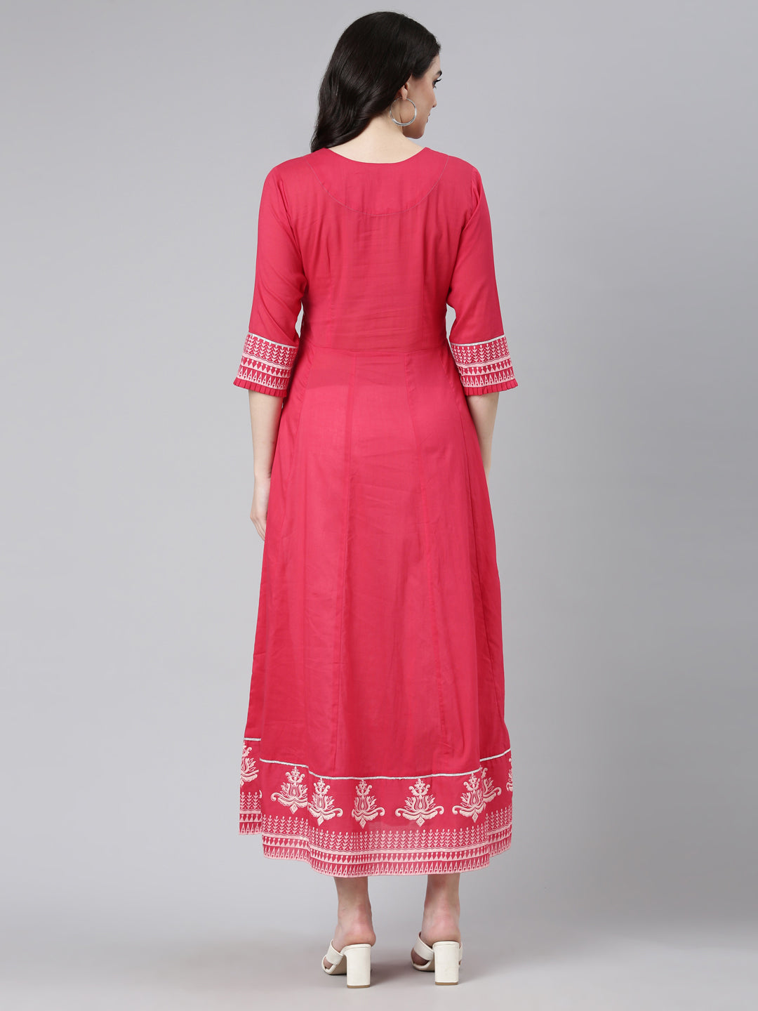 Neeru's Pink Straight Casual Embroidered Dress