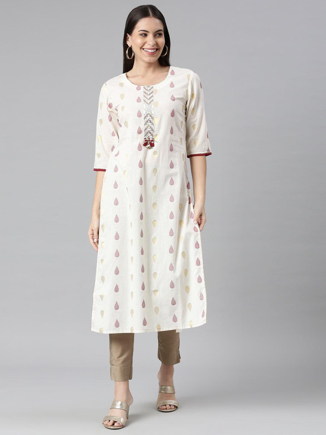 Neeru's Cream Color Rayon Fabric Kurta