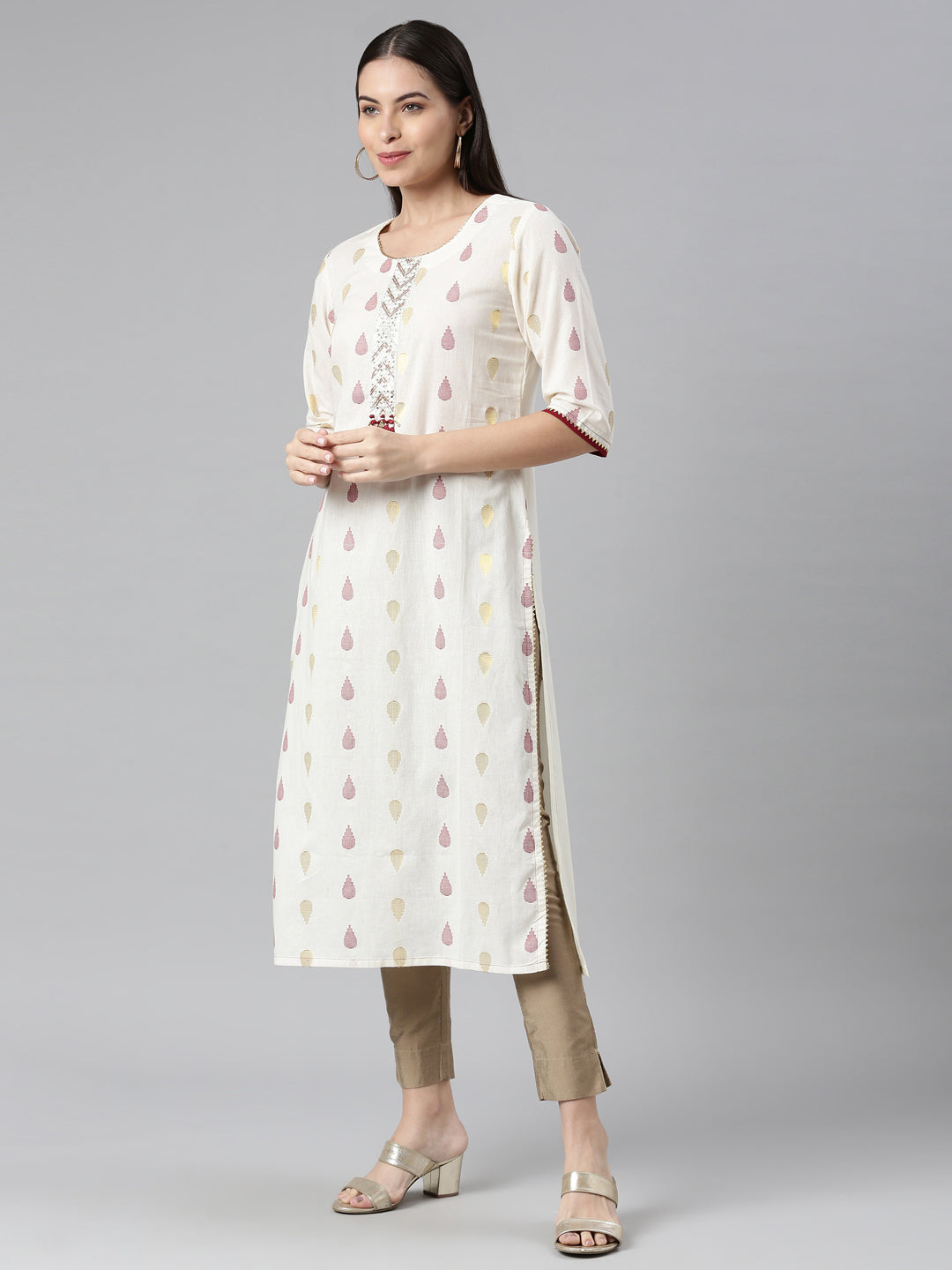 Neeru's Cream Color Rayon Fabric Kurta