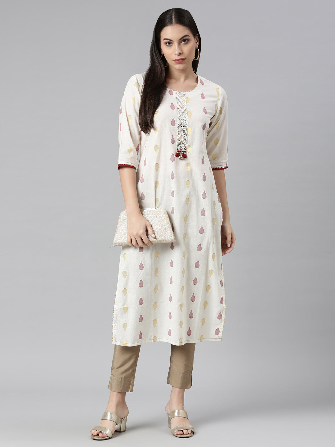 Neeru's Cream Color Rayon Fabric Kurta