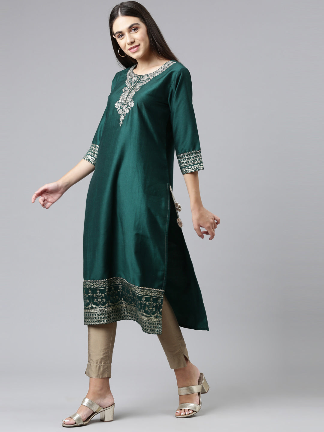 Neeru's Green Color Calf Length Kurta